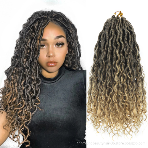 Synthetic Crochet Braids Hair Passion Twist Brown River Goddess Braiding Hair Extension Faux Locs With Curly Hair